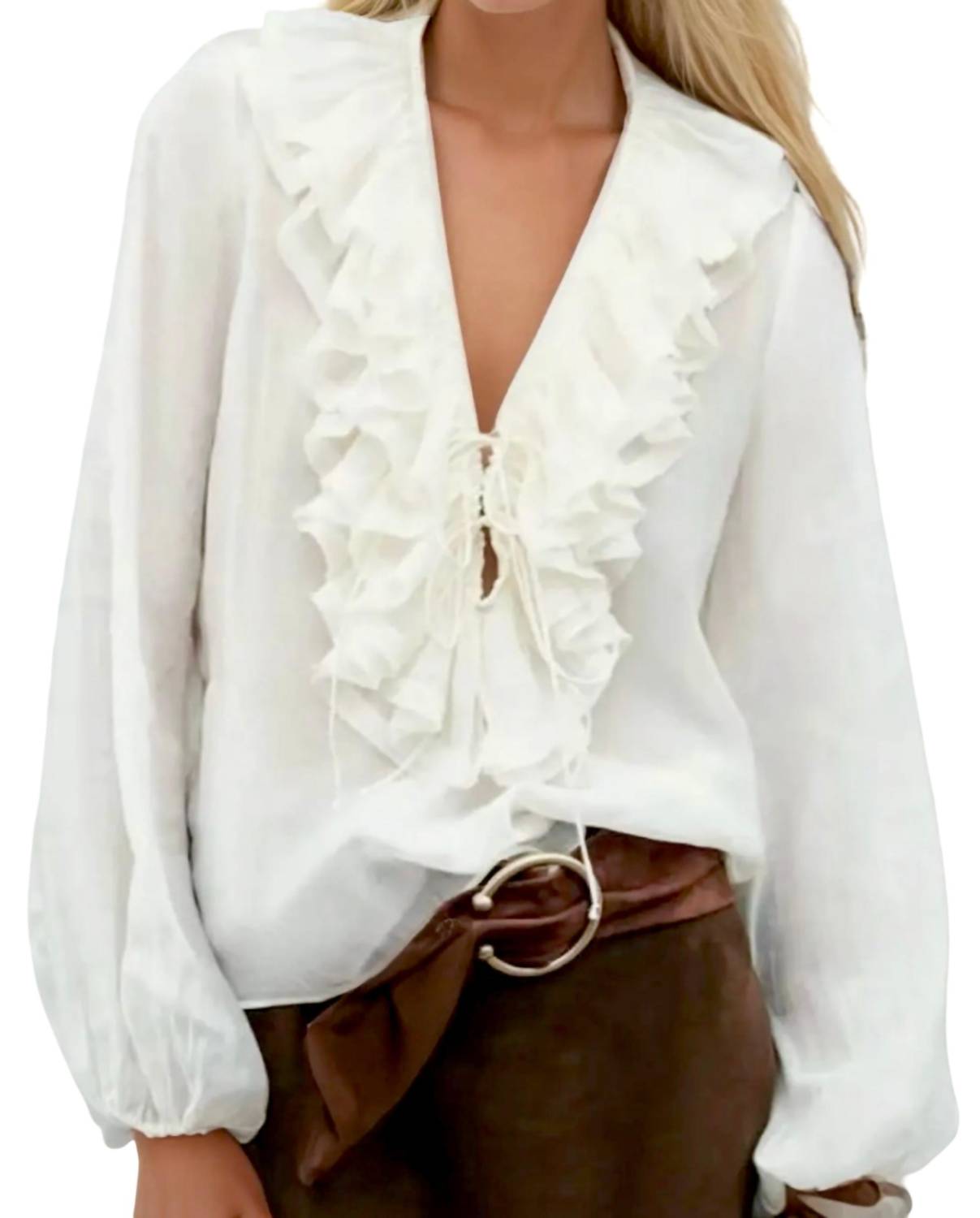 Wisteria Lane - Ruffled Lace Up Blouse
