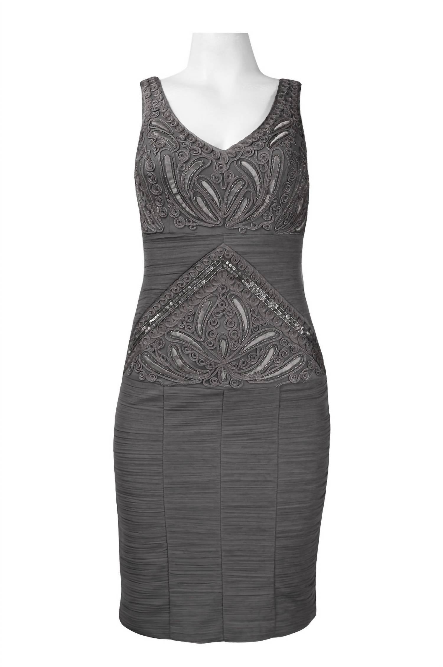 Sue Wong - V-Cut Neck Ribbon Ruched Cocktail Dress