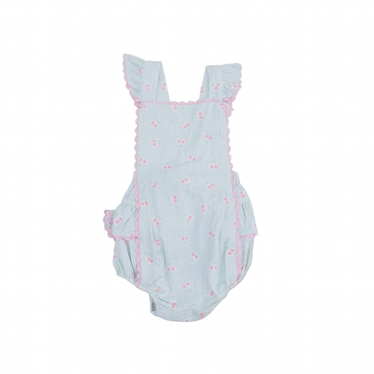 Angel Dear - Tiny Cherry Stripe Ric Rac Ruffle Sunsuit