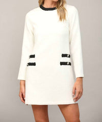 Fate Tweed Long Sleeve Dress in ivory black - women's dress