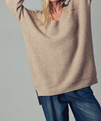 Urban Daizy Oversized Knit V Neck Sweater in taupe - women's sweater - alternate view