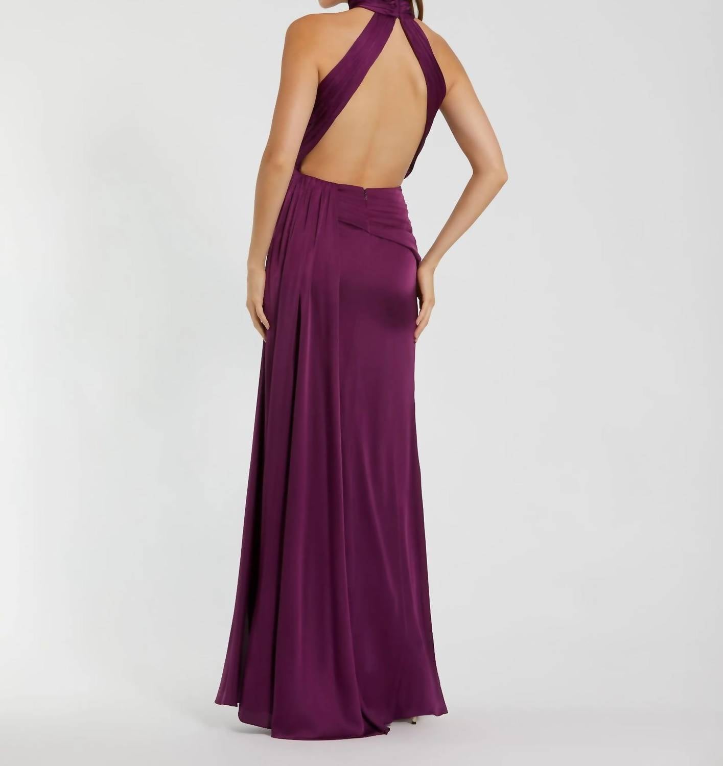Mac Duggal - Leena Open Back High Neck Side Ruched Gown