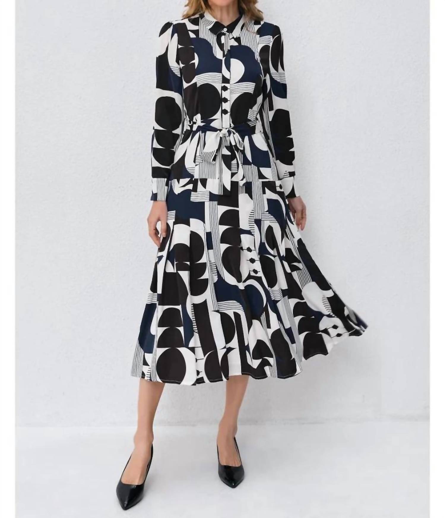 Miss Finch Nyc - Abstract Harmony Shirt Midi Dress