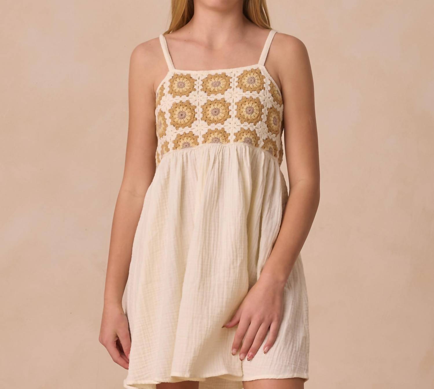 Rylee + Cru Girls' Crochet Sun Dress in marigold daisy 1 - kids' dress - alternate view
