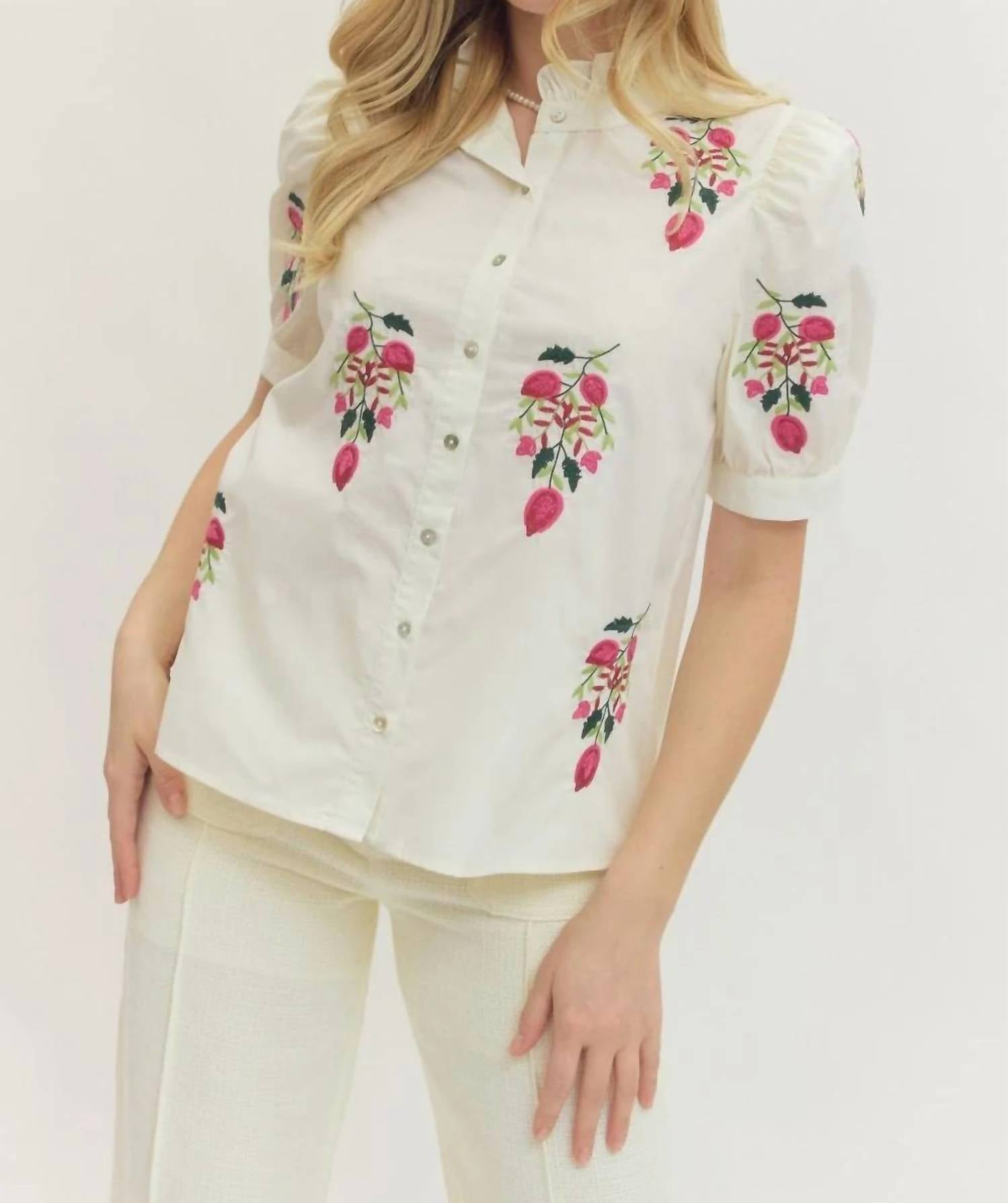 Entro - Floral Embroidered Top - Plus