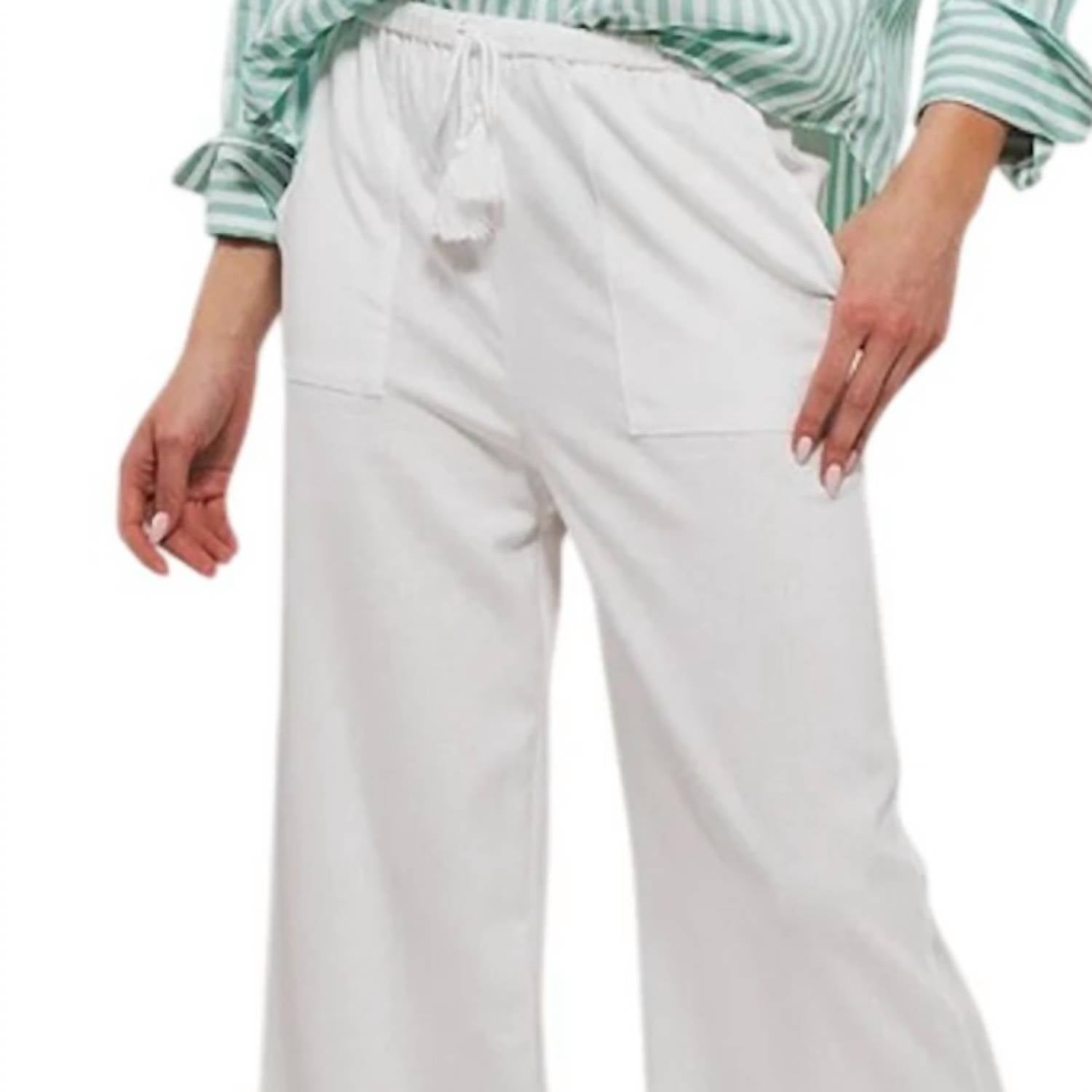 Urban Daizy - Wide Leg Linen Tassel Drawstring Pants