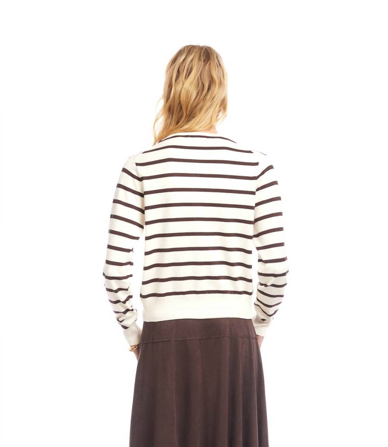 Karen Kane Stripe Cardigan Sweater in cream - women's cardigan - view 4