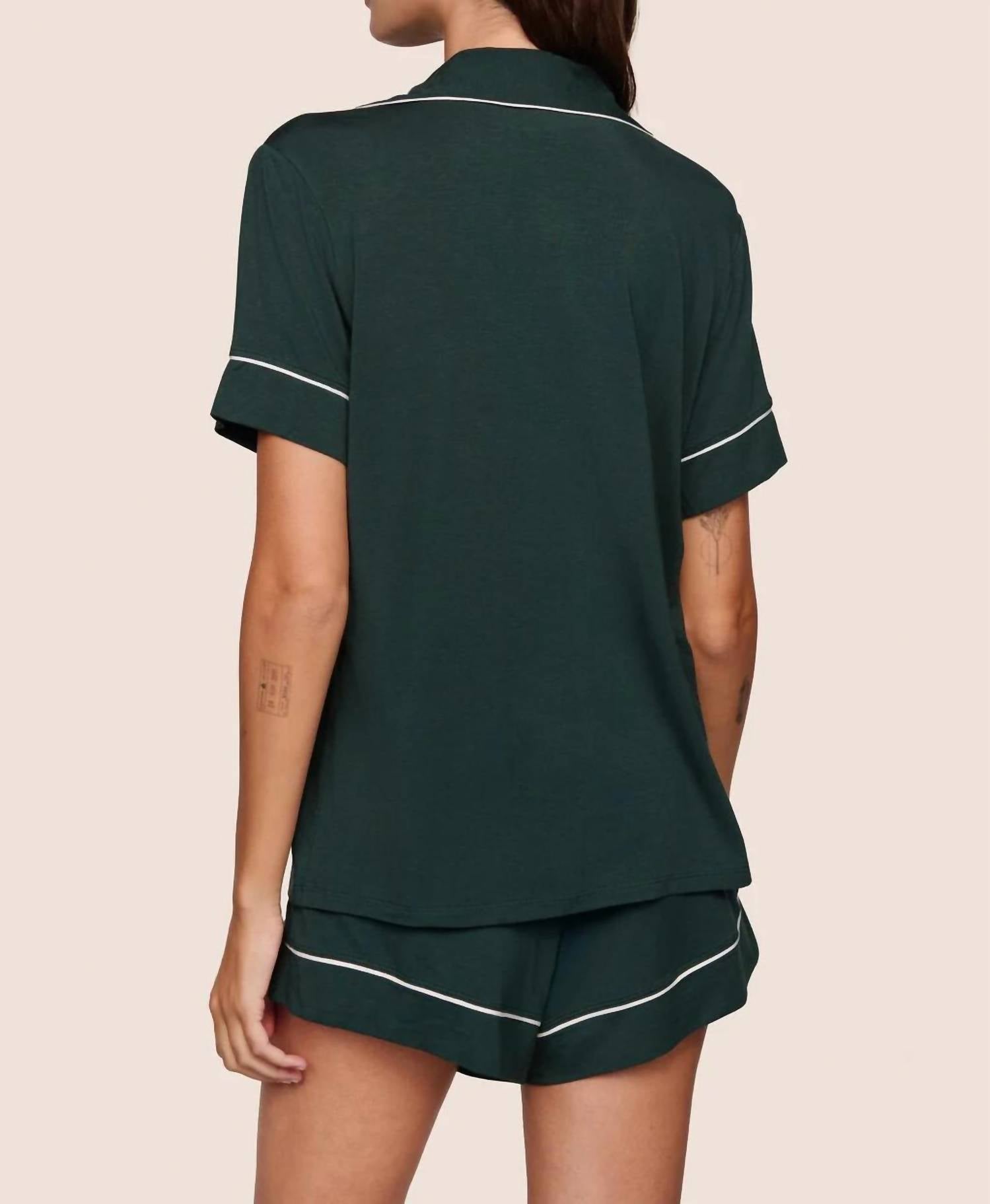 Eberjey Gisele Relaxed Short Pajama Set in forest green - women's sleepwear - detail view