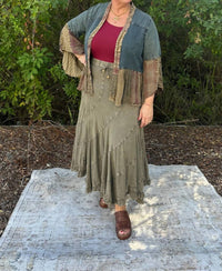 Young Threads - Bell Sleeve Patchwork Denim Kimono Shrug