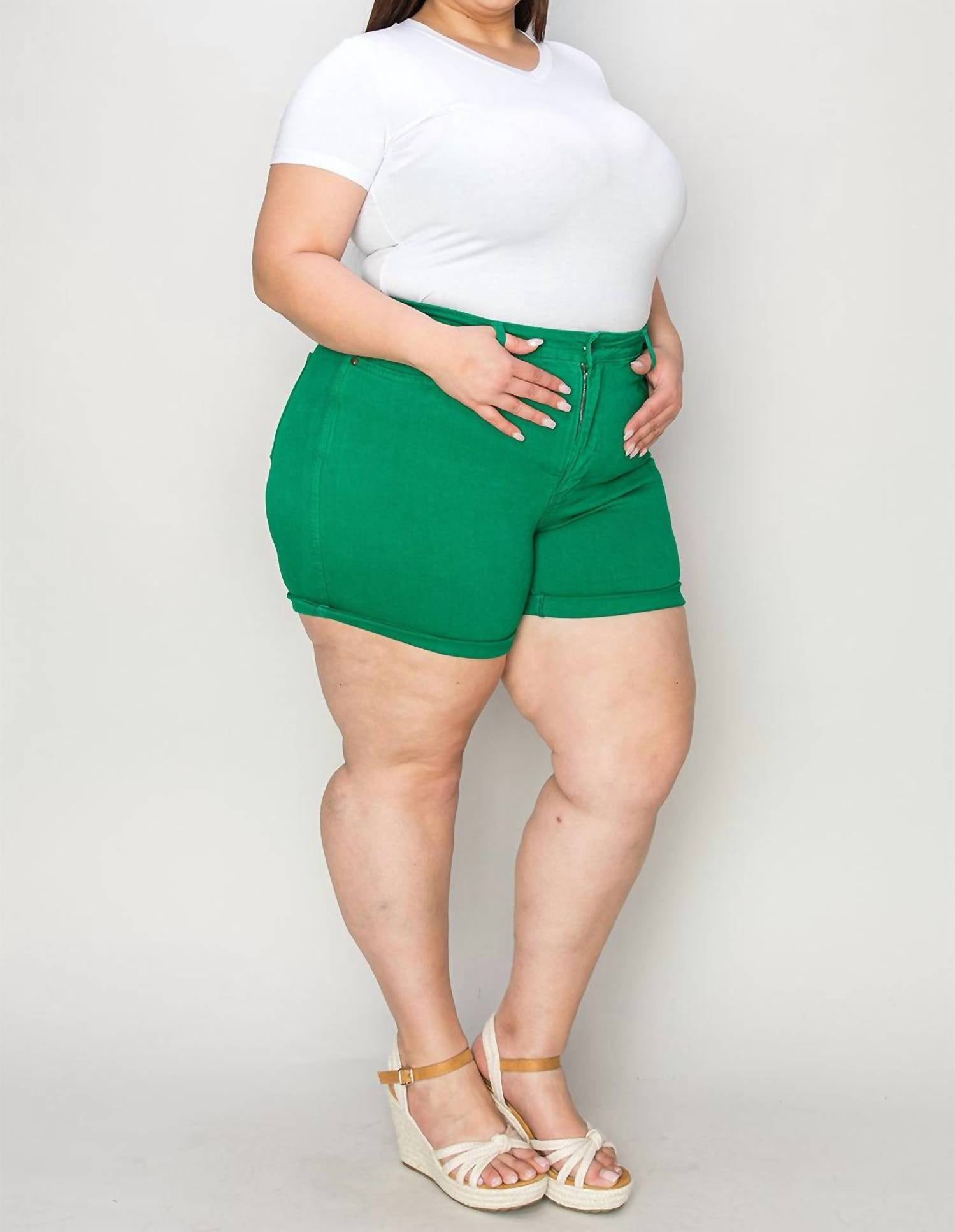 Judy Blue - Tummy Control Garment Dyed Denim Shorts - Plus