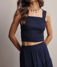 Forte Smocked Crop Top & Tiered Maxi Skirt Set in blue - women's skirt - alternate view