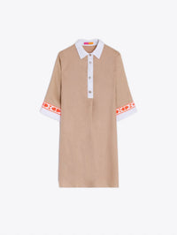 Vilagallo Linen Shift Dress in beige lino - women's dress