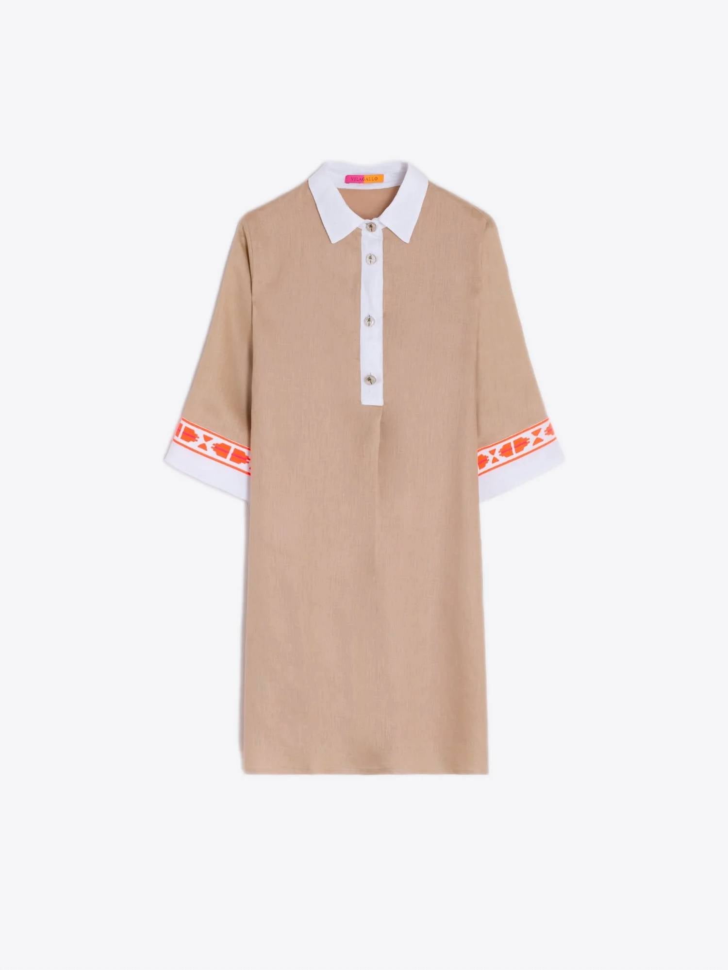Vilagallo Linen Shift Dress in beige lino - women's dress