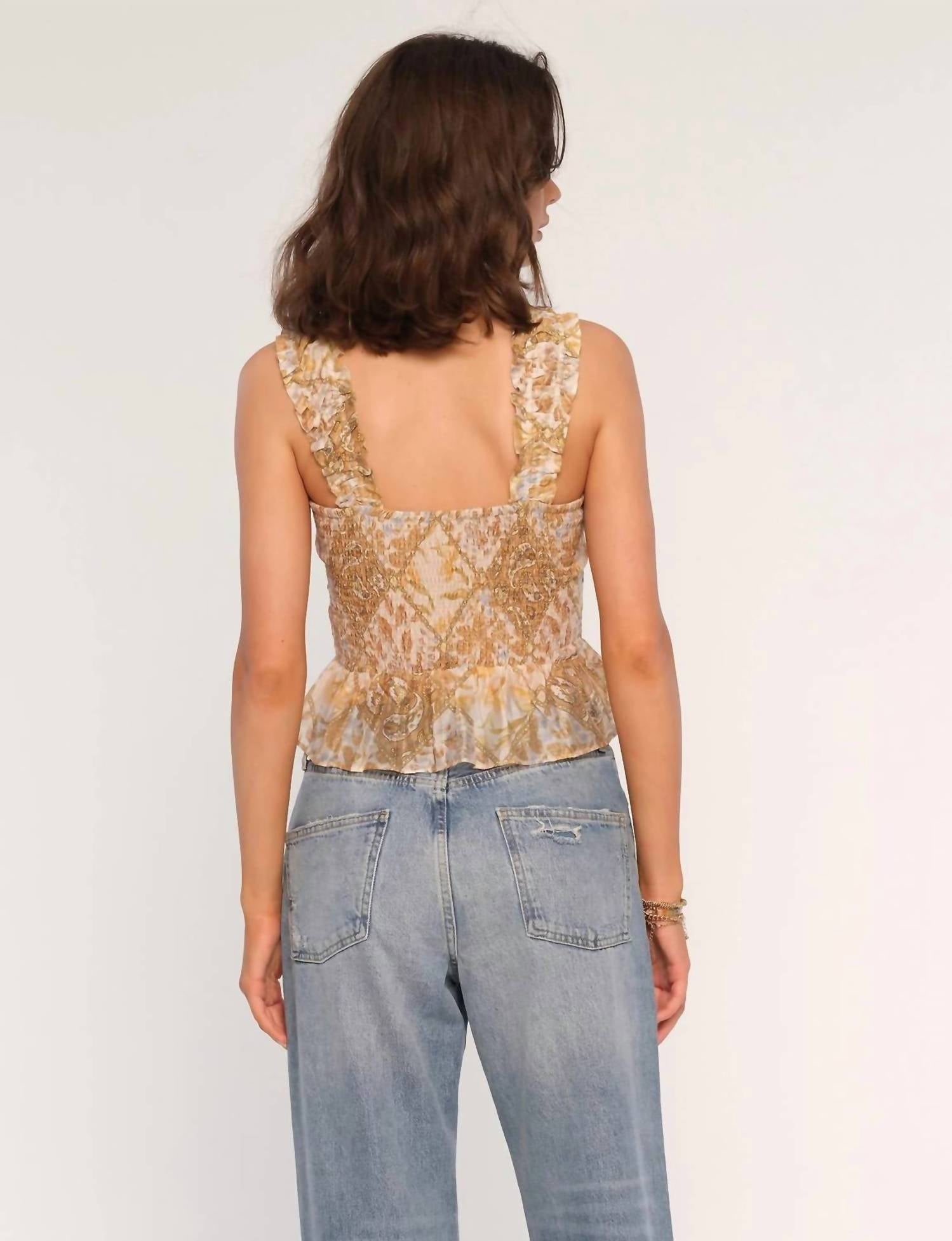 heartloom Maella Pleated Ruffle Tank Top in patchwork - women's tank top - detail view