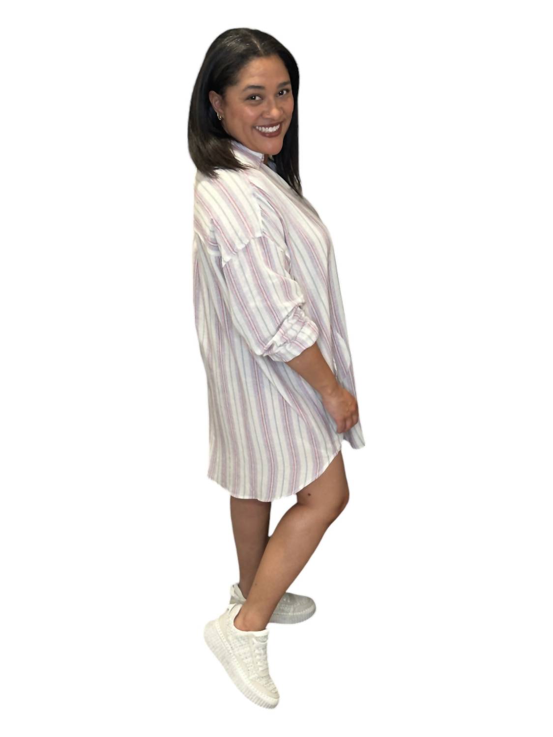 Easel - Split Neck Cotton Tunic Dress