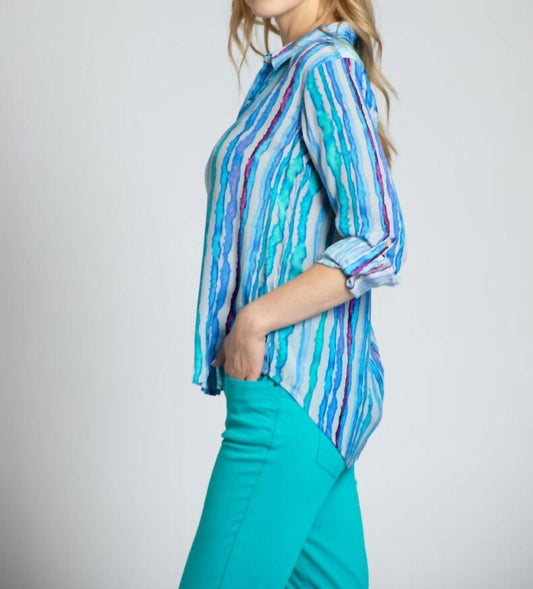 Apny - Roll Sleeve Button Up Top