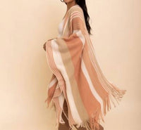 Leto - Striped Fringe Edge Ruana Wrap