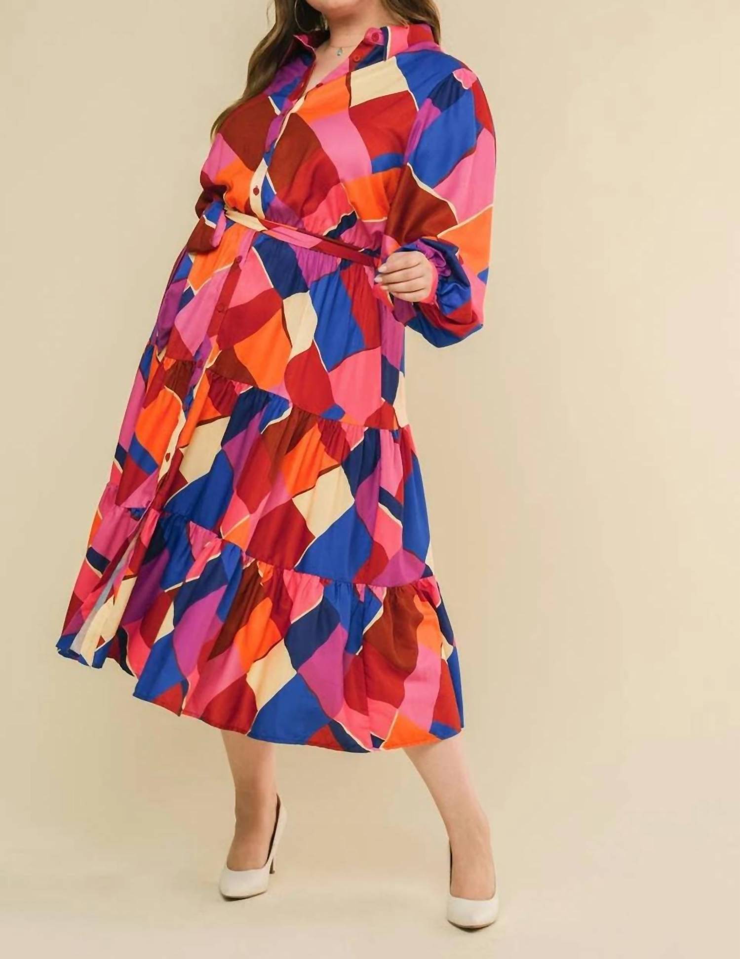 Flying Tomato - Printed Woven Midi Dress