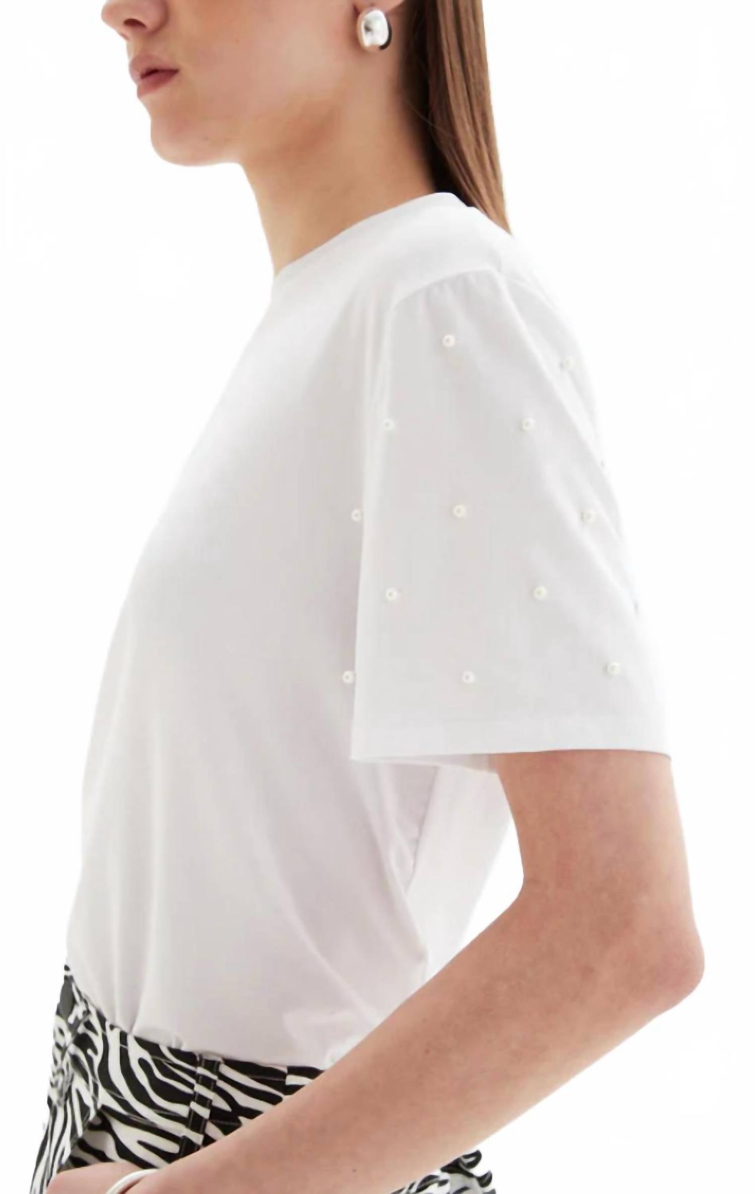 CHRLDR Pearl Sleeve Top in white - women's t-shirt - alternate view