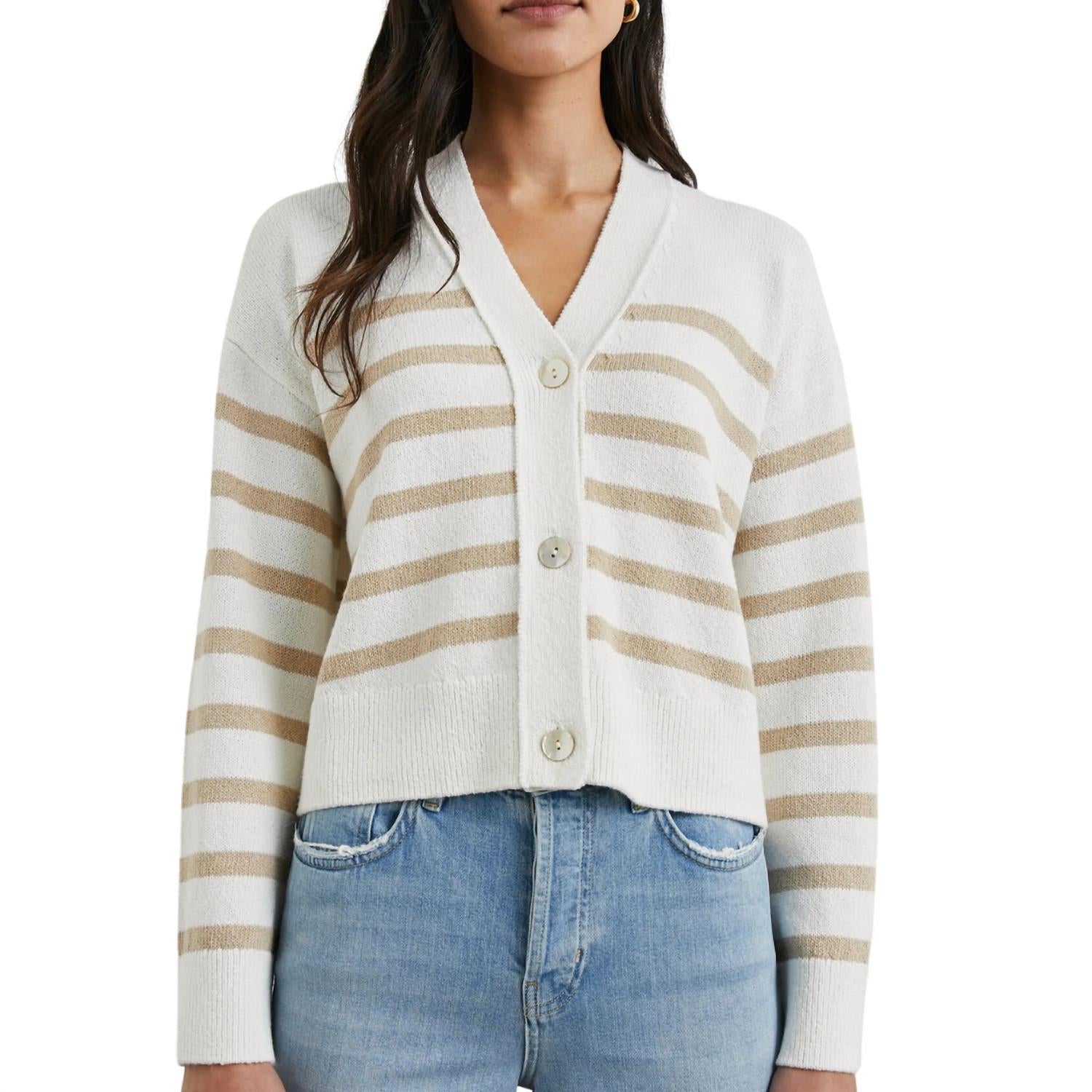 Rails Women's Geneva Cardigan in sand stripe - women's cardigan