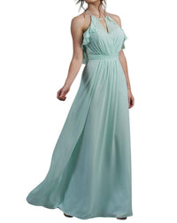 Jasmine Bridal - Poly Chiffon Long Bridesmaid Dress with Jewel Neckline
