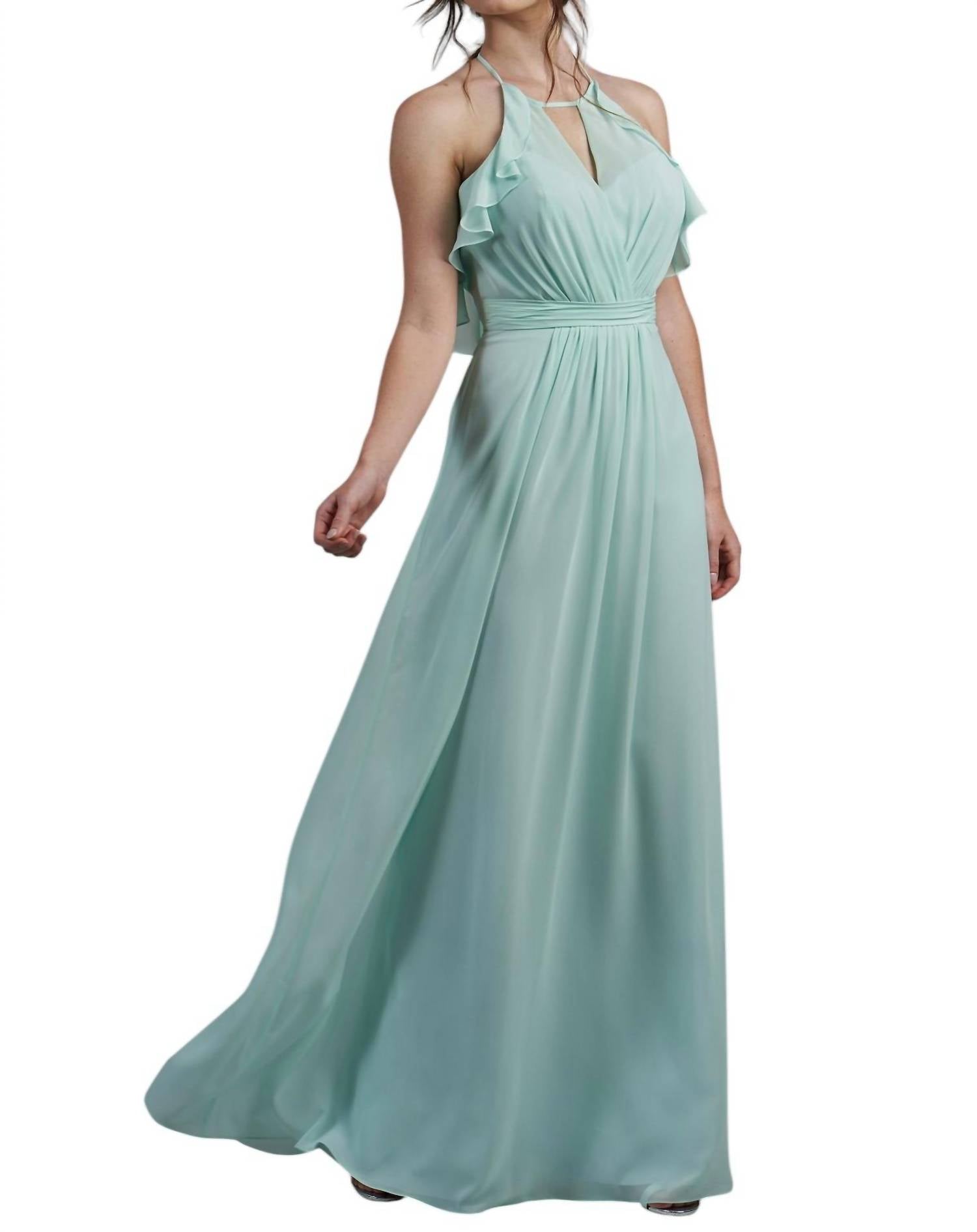 Jasmine Bridal - Poly Chiffon Long Bridesmaid Dress with Jewel Neckline