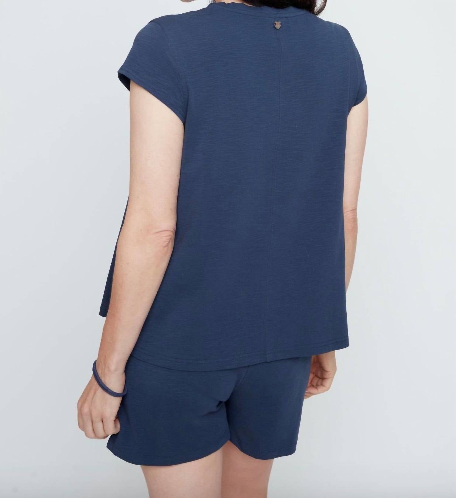 Renuar Everyday Ease Cotton Top in navy - women's t-shirt - alternate view
