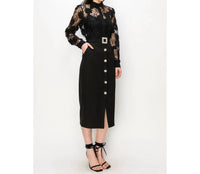 Ina Fashion - Rhinestone Button Down Midi Skirt
