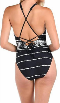 La Blanca Women's City Lights Back Tie One Piece Swimsuit in black - women's swimwear - detail view