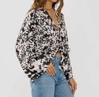 Lovestitch - Women's Floral Tie Front Kimono Top
