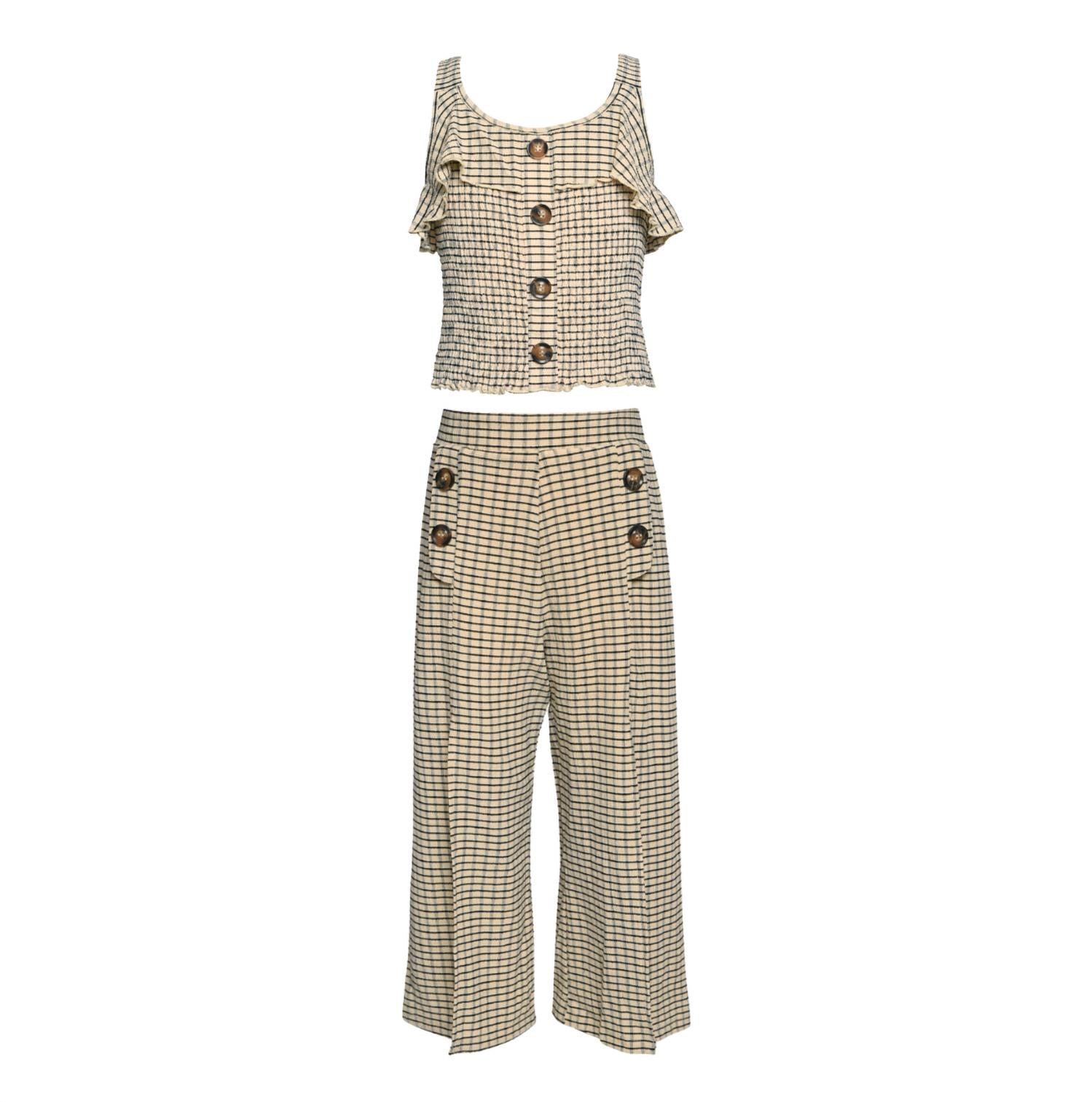 Hannah Banana - Women's Plaid Crop With Faux Button Top