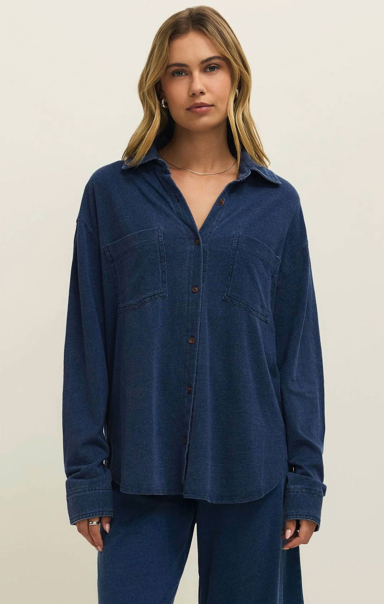 Z Supply - Reese Jersey Denim Button Up Top