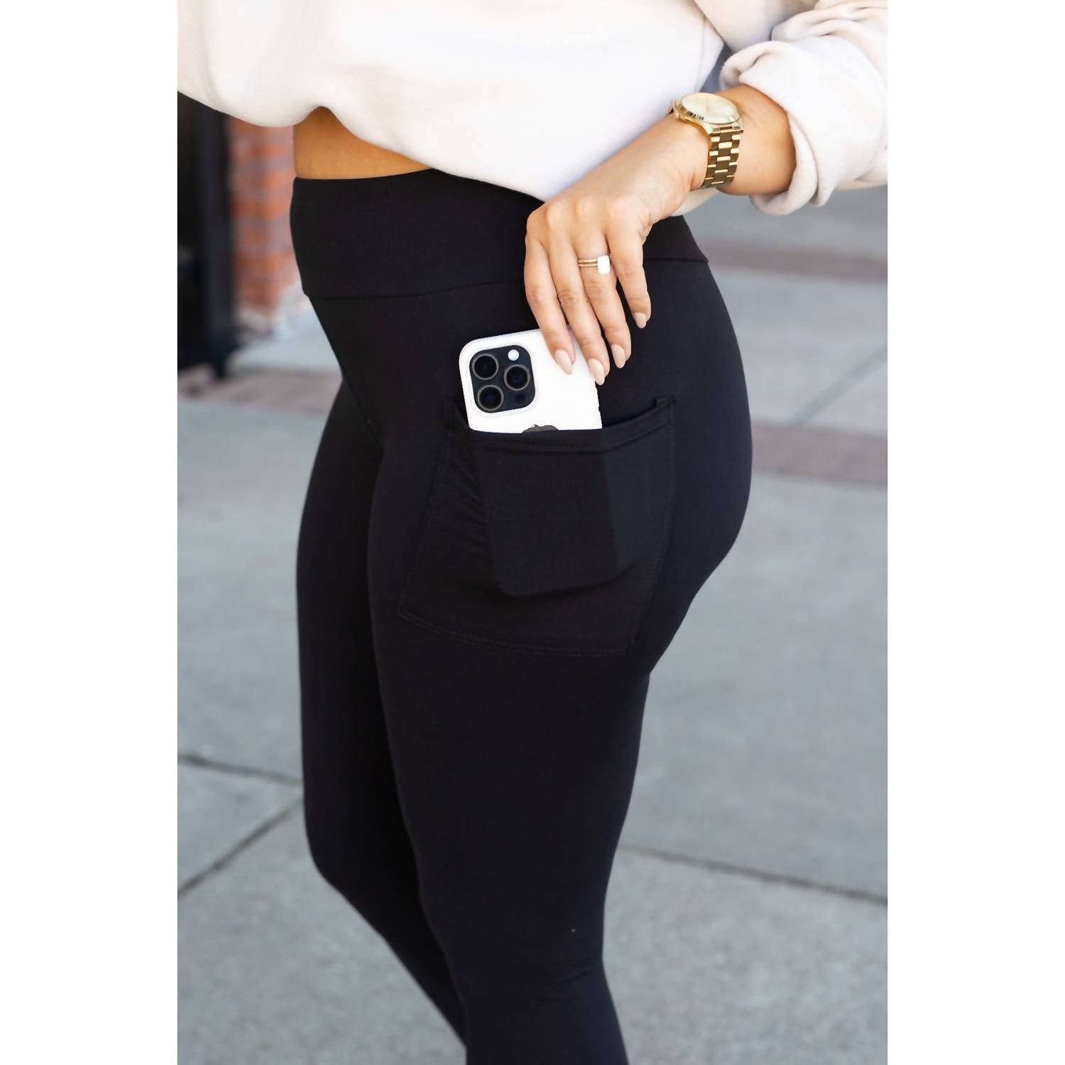 Julia Rose Full Length With Pocket Leggings in black 1 - women's pants - alternate view