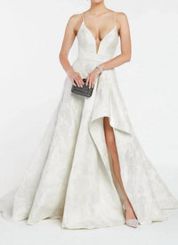 ALYCE PARIS Jacquard V Neck Slit Gown in ivory - women's dress