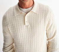Wax London Oban Polo Shirt in ecru - men's long sleeve top - view 4