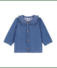 Petit Bateau Lightweight Denim Blouse in blue - kids' blouse - detail view