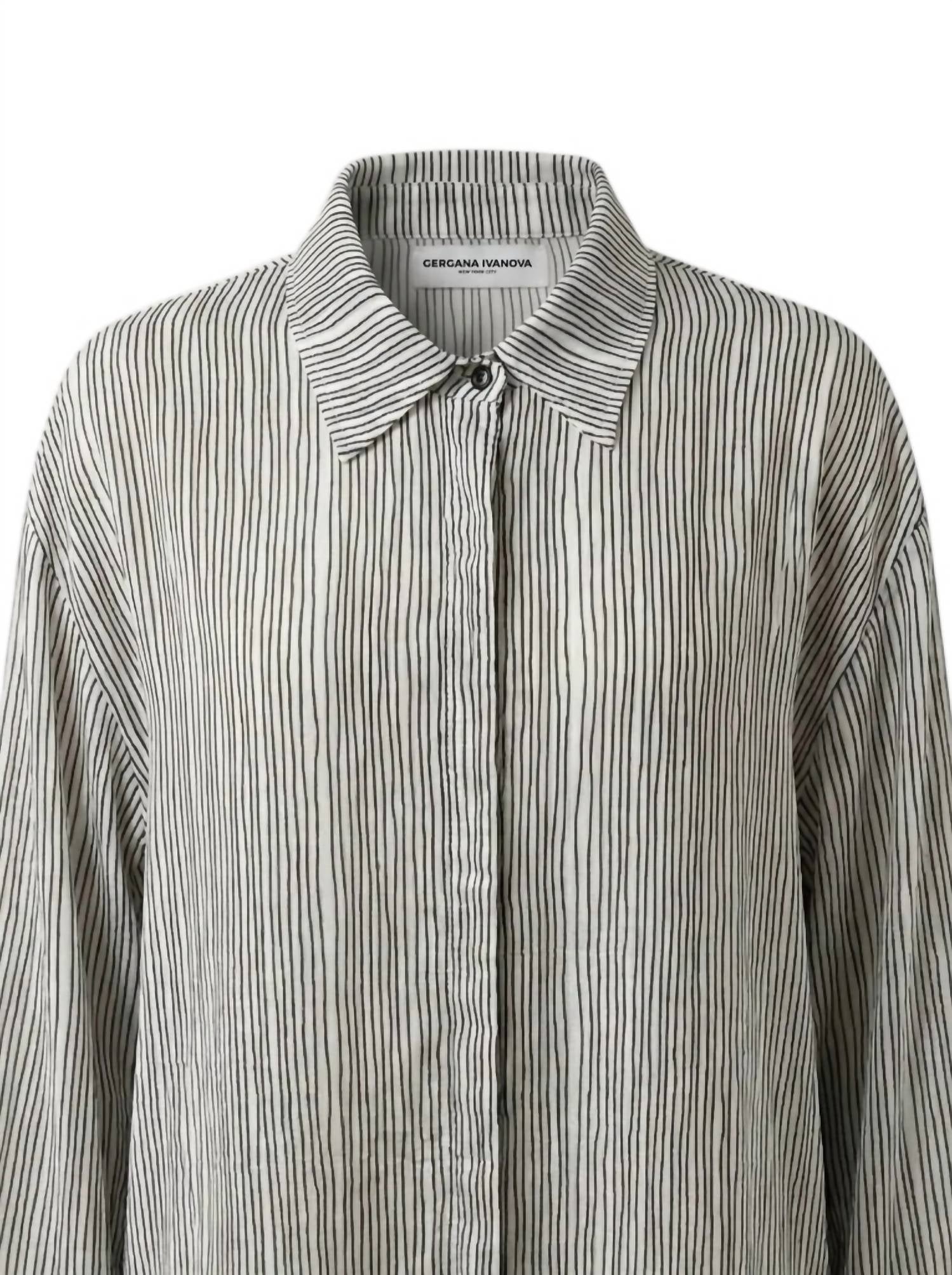 Gergana Ivanova Women's Classic Button-down Amber Shirt in striped - women's shirt - detail view