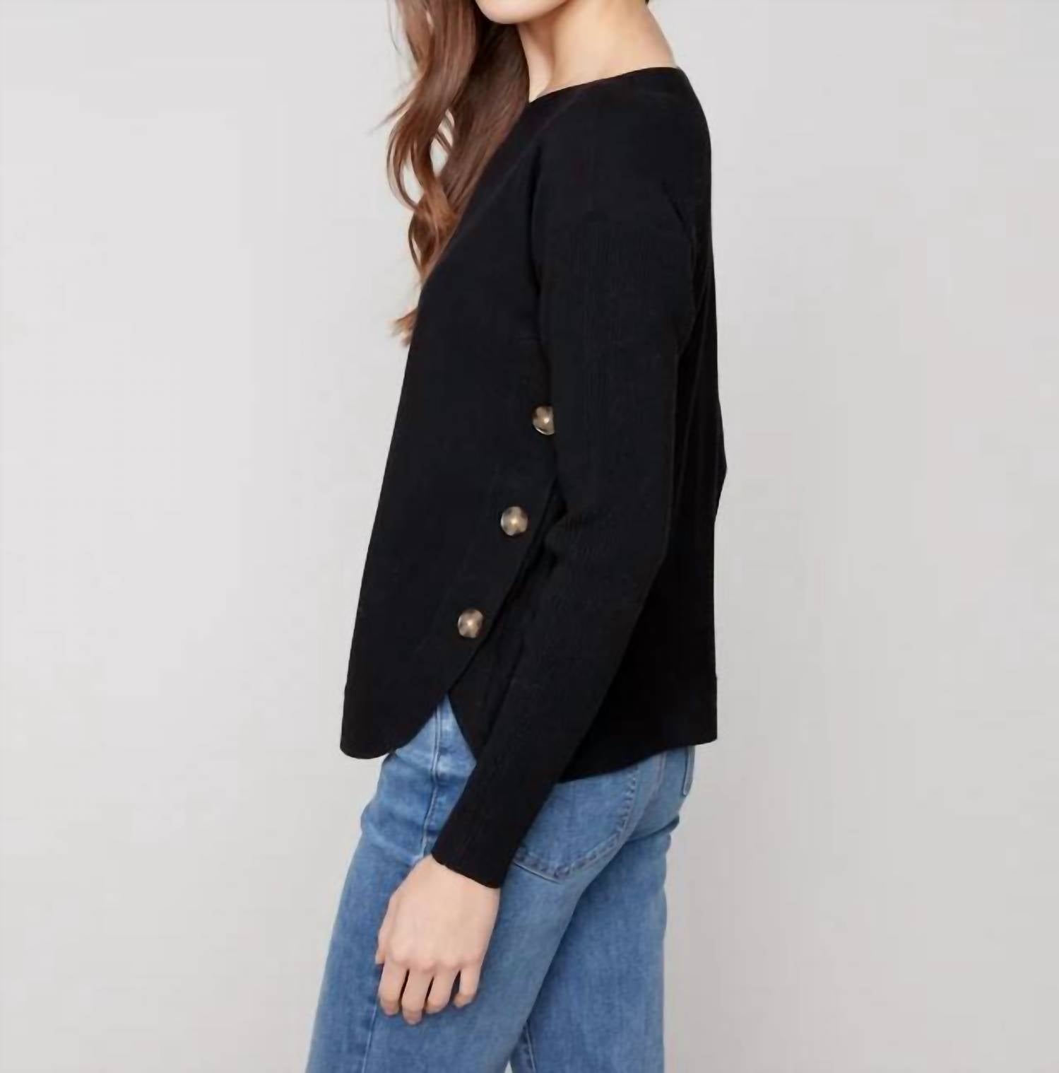Charlie B - Boat Neck Sweater With Side Buttons