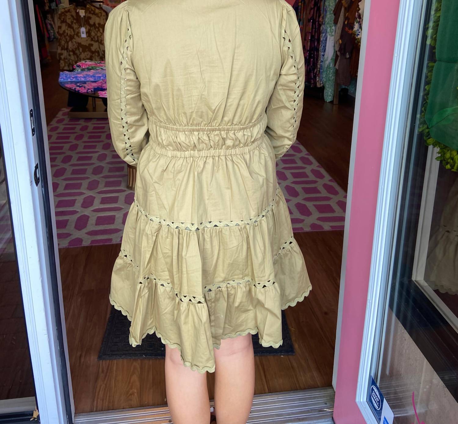 SAIL to SABLE V-neck Cinched Waist Dress in moss green - women's dress - view 4