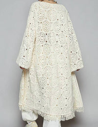 Pol - Crochet Fringe Open Front Longline Cardigan