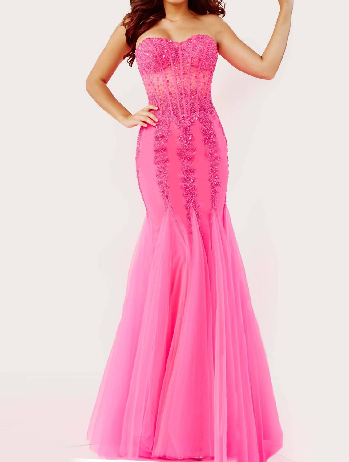 JOVANI Embellished Corset Bodice Prom Dress in hot pink - women's dress