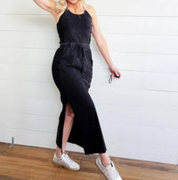 Ee:Some - Ribbed Side Slit Maxi Skirt