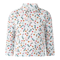 Rachel Riley Boys Abc Polo in white multi - kids' shirt - detail view