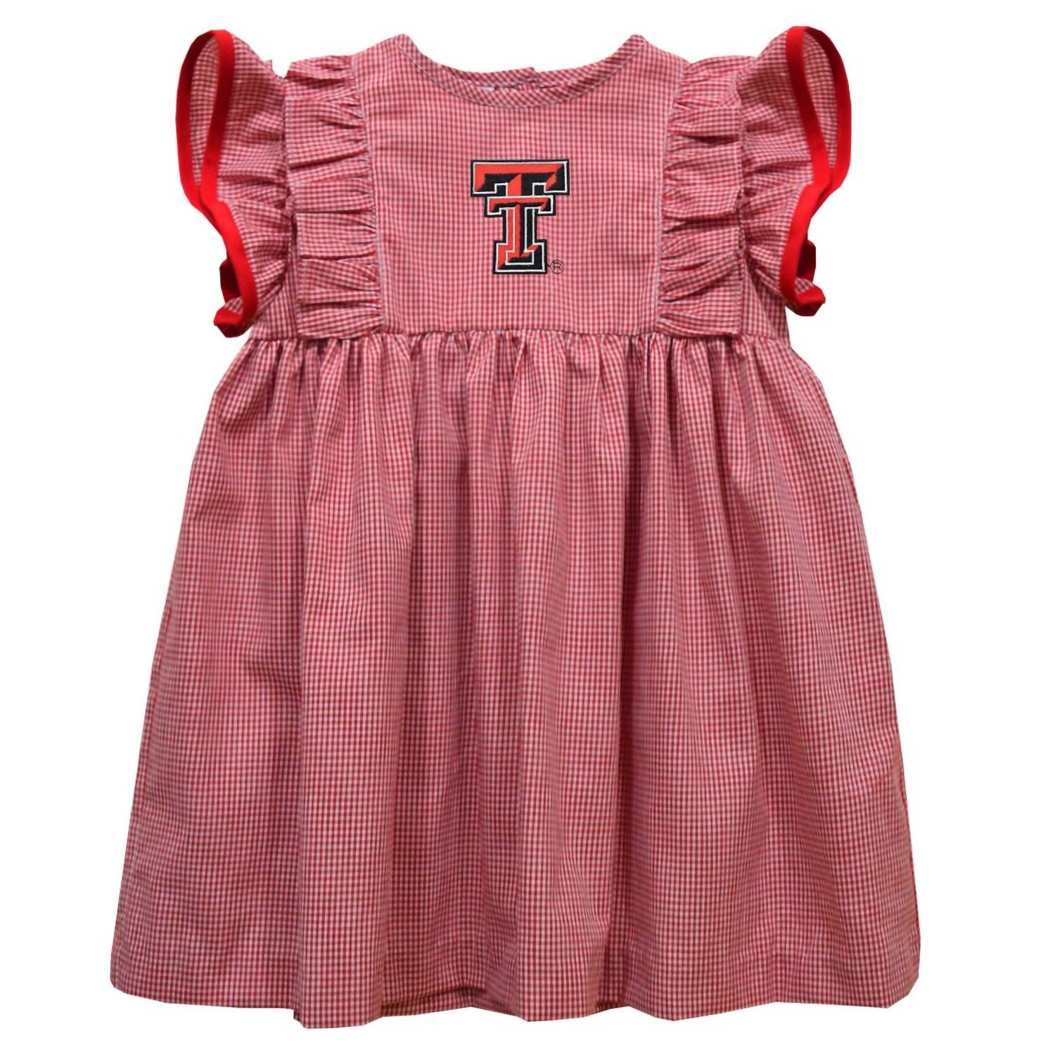Vive La Fete - Girl's Texas Tech Raiders Embroidered Gingham Ruffle Dress