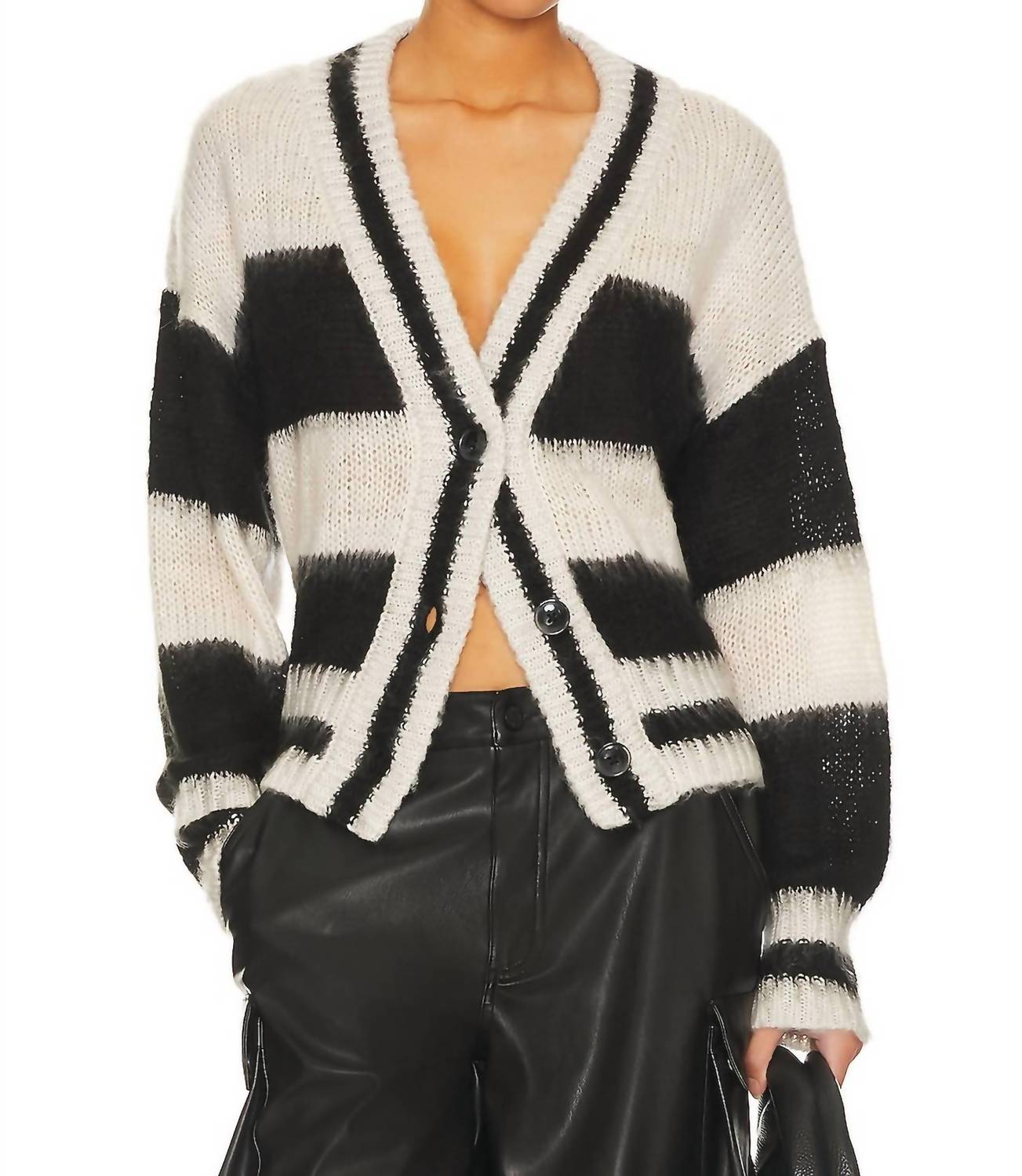 STEVE MADDEN Becca V-neck Cardigan in black multi - women's cardigan - detail view