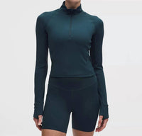 lululemon It's Rulu Ribbed Cropped Half Zip Sweatshirt in indochino blue - women's long sleeve top