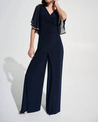 Joseph Ribkoff - Rhinestone Chiffon Sleeves Wide Leg Jumpsuit