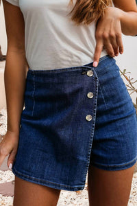 Little Daisy Closet - Asymmetric Wrapped Buttoned Denim Shorts