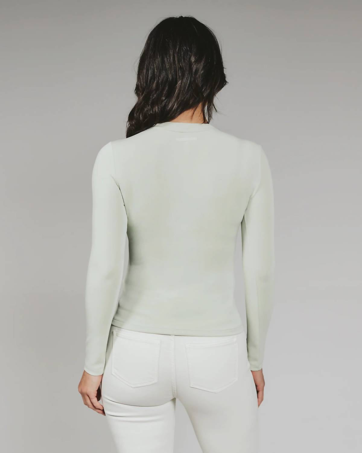 7Diamonds Rev Long Sleeve Tee in faded green - women's long sleeve top - detail view