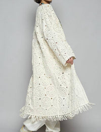 Pol - Crochet Fringe Open Front Longline Cardigan